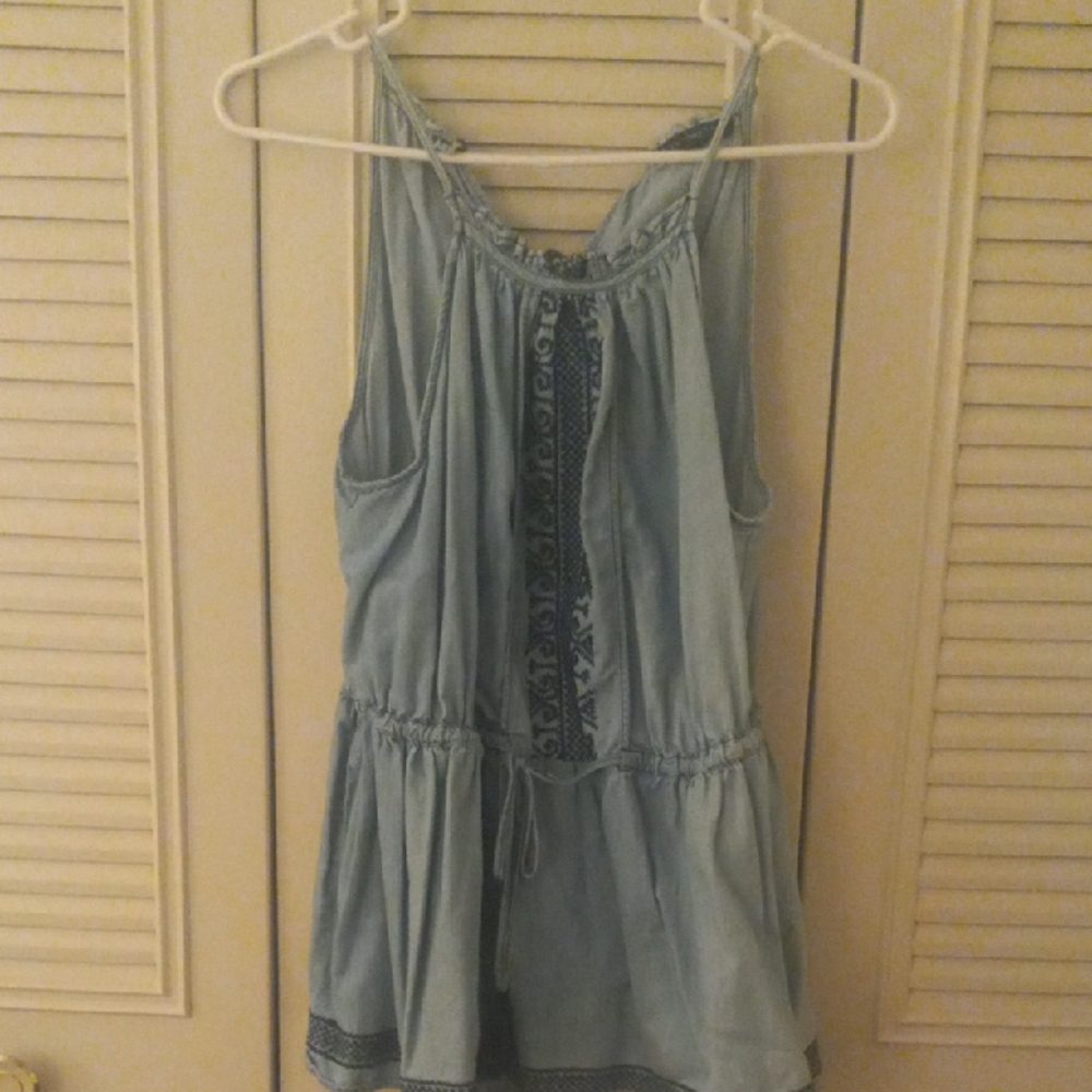 Blue Sleeveless Dress with Lace Details